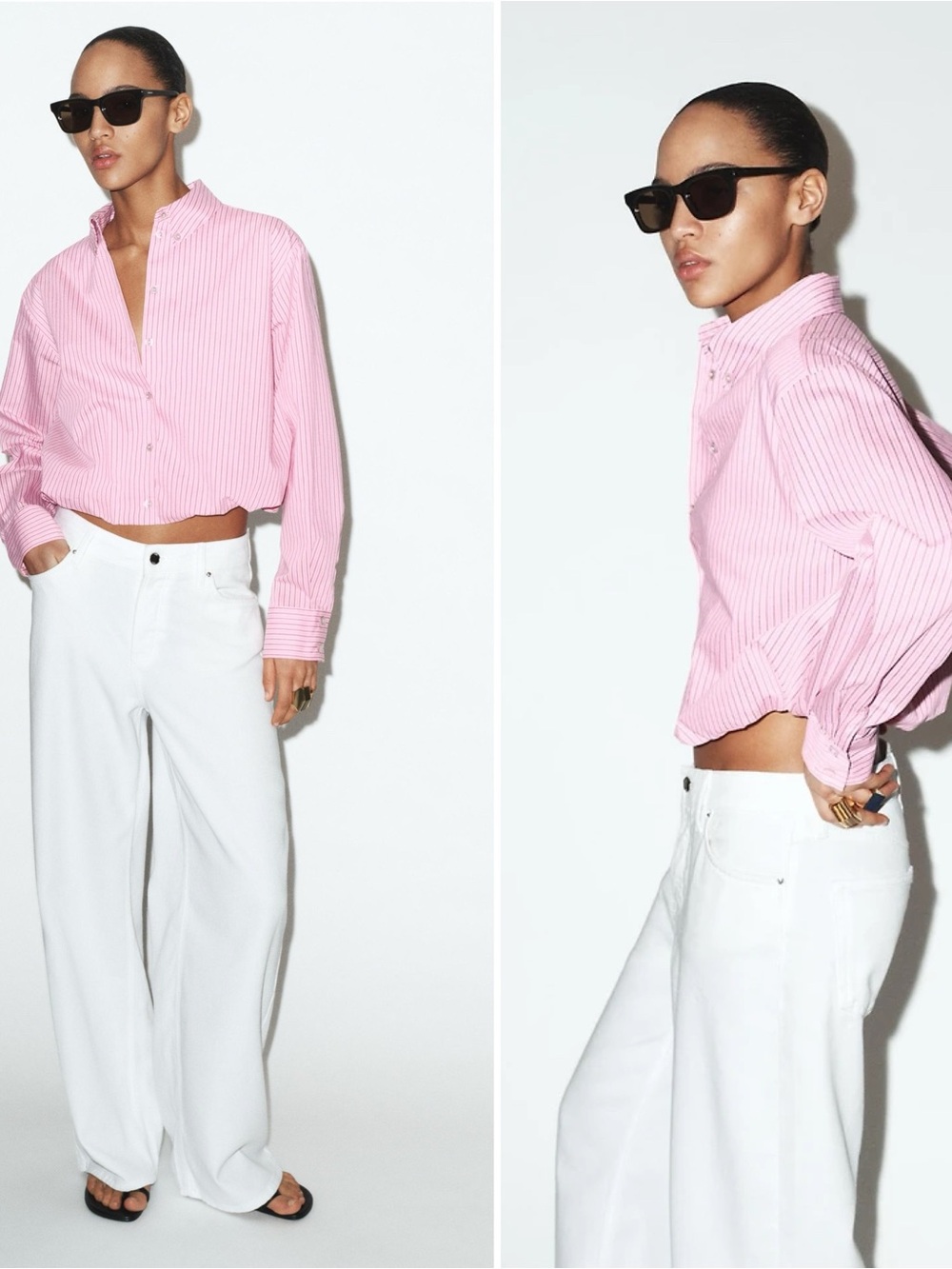 NWT Zara pink striped cropped button-up balloon shirt medium sexy menswear style